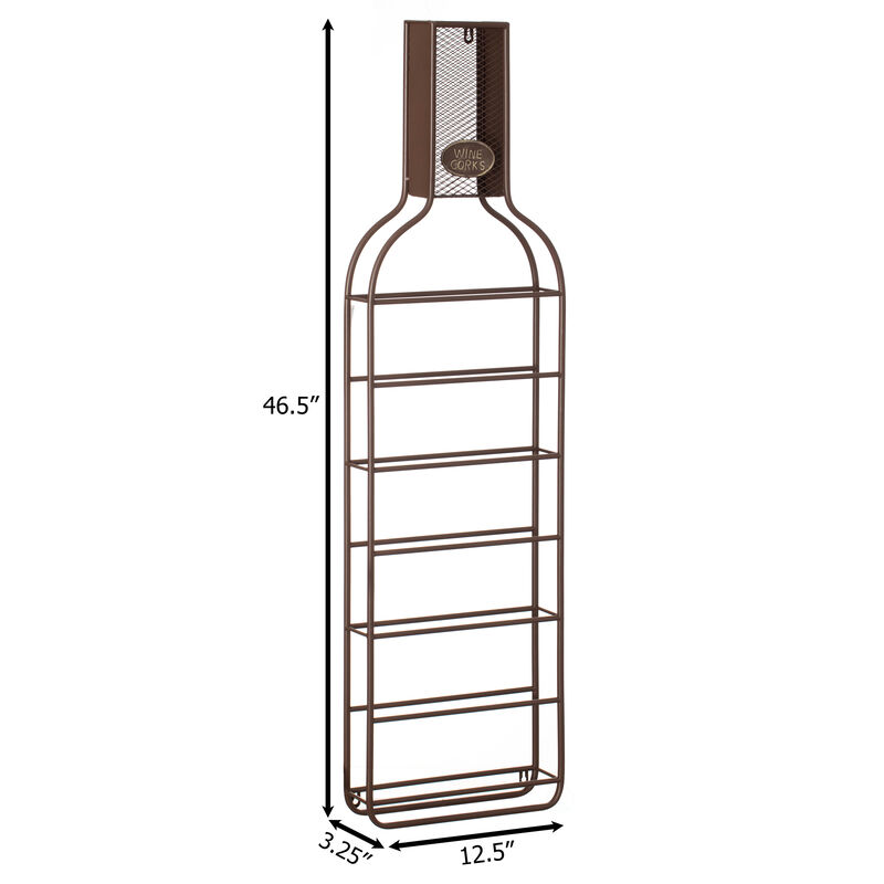 Vintiquewise Decorative Wall-Mounted 7-bottle Metal Wine Rack with Mesh Cork Catcher, Stylish Champagne, White, and Red Wine Storage for Living Room, Kitchen, Dining Room, and Bar Décor, Brown