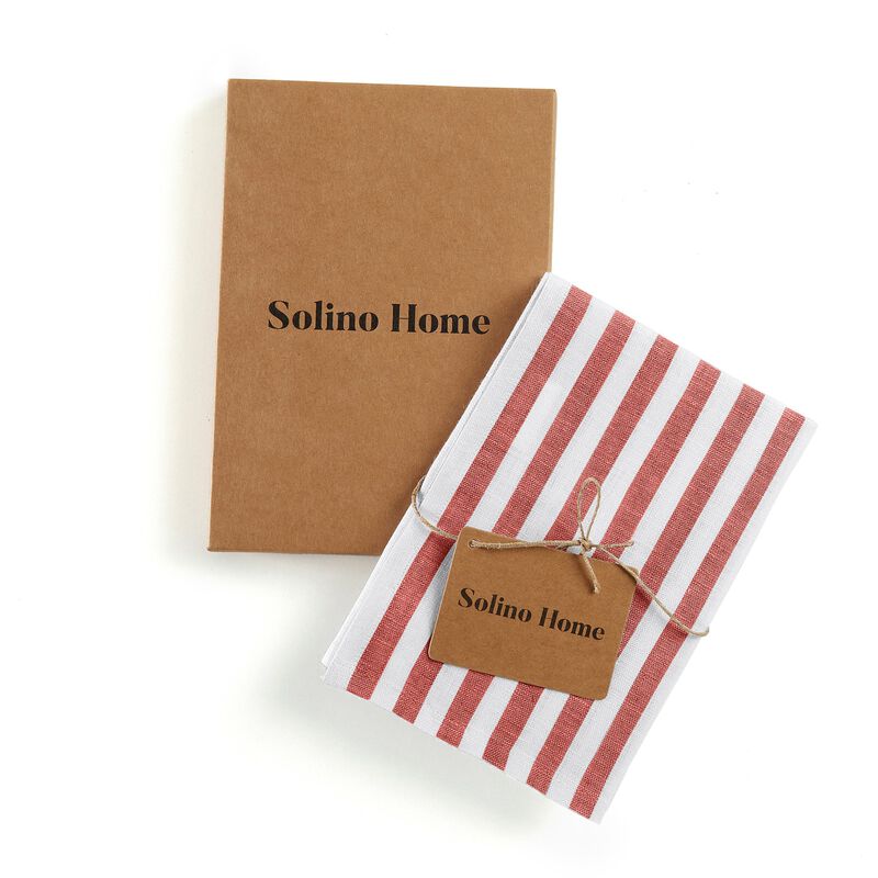 Solino Home 100% Pure Linen Kitchen Towels Set of 2 - 17 x 26 Inch | Amalfi Stripe