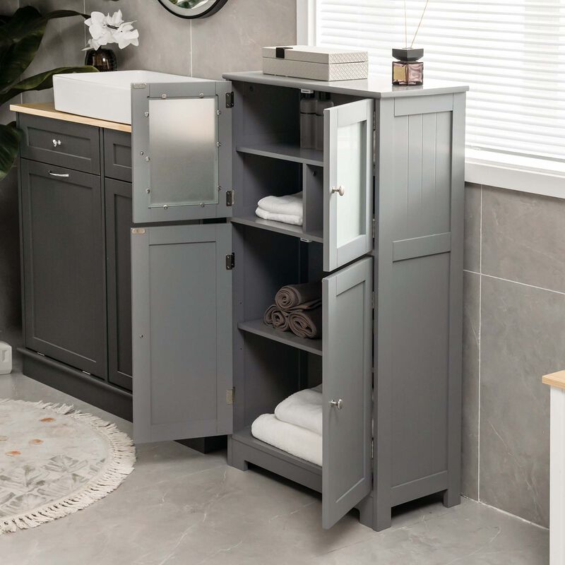 Costway Bathroom Floor Storage Cabinet Kitchen Cupboard w/Doors&Adjustable Shelf Brown