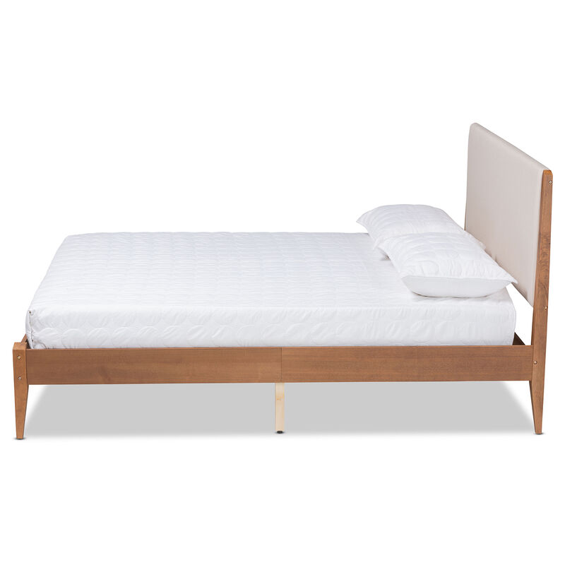 Baxton Studio Lenora Beige Fabric Upholstered And Walnut Finished Wood Full Size Platform Bed