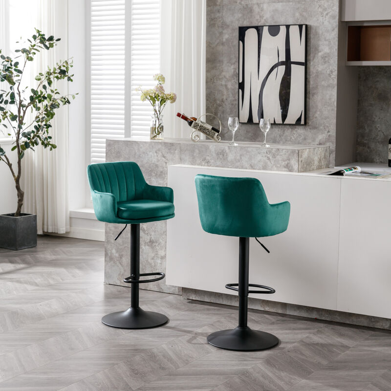 2 Green Adjustable Bar Stools With Back and Footrest