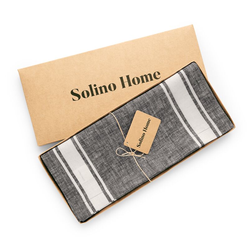 Solino Home 100% Pure Linen Table Runner | Farmhouse Stripe