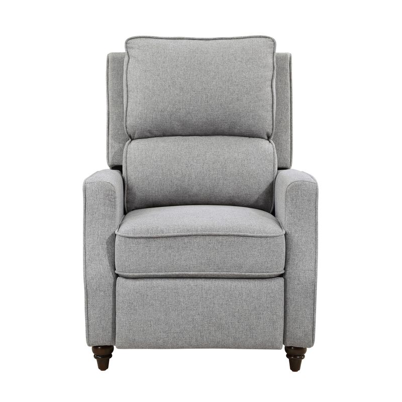 Isac 37 Inch Push Back Recliner Chair, Gray Polyester, Brown Solid Wood  - Benzara