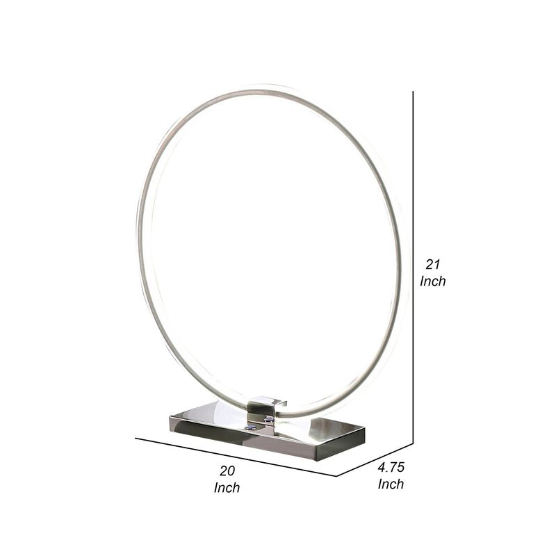 Sine 21 Inch Table Lamp, Modern Circle Ring LED, Sleek Silver Metal Base-Benzara