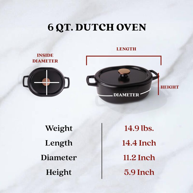 Alva Nori Enameled Cast Iron Dutch Oven with Lid 6 Qt. Scratch Resistant Nonstick Stove-to-Table Oval Enamel Coated Pot, Non Toxic, Compatible with All Stovetops, Oven Safe & Induction Safe