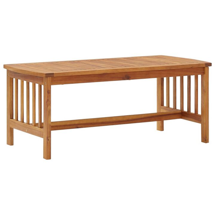 Mia Coffee Table, Brown Acacia Wood, Slatted Rectangular 40 Inch - Benzara