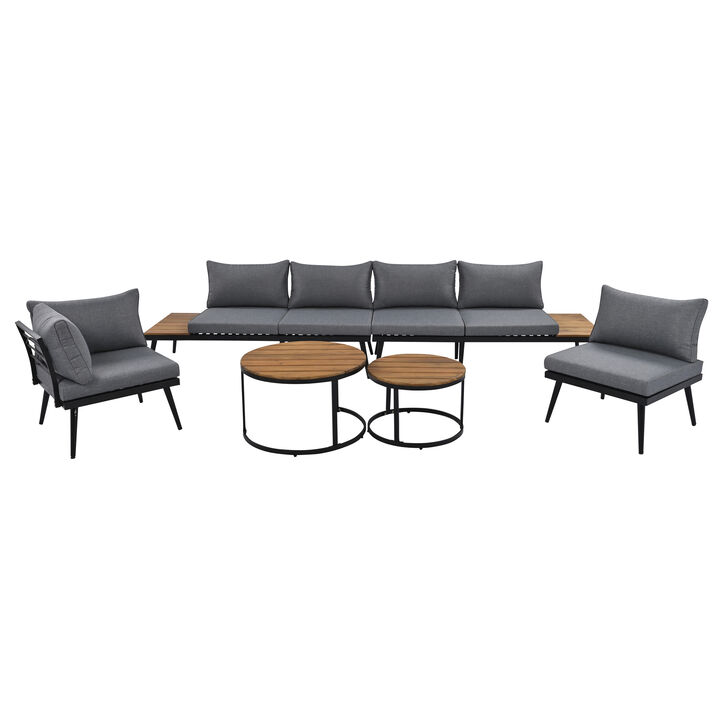 Whisen 6-Piece Outdoor Sectional Sofa Set with Round Nesting Coffee Tables and Seating Sofa with Cushions