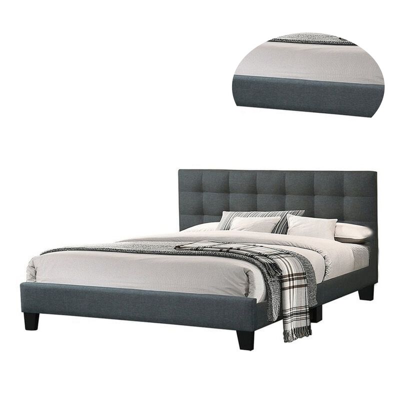 Dex Modern Platform Queen Size Bed, Plush Tufted Upholstery, Charcoal Gray - Benzara