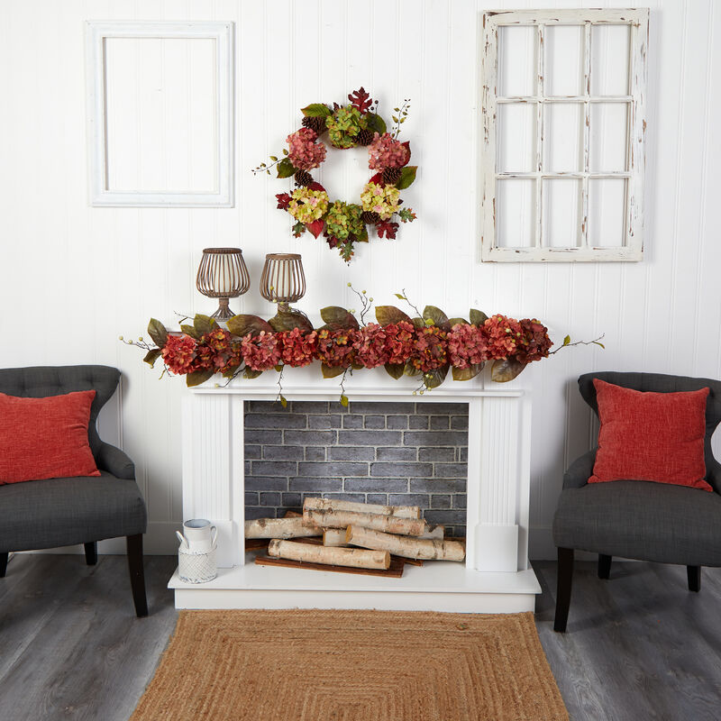 Hivvago 6" Fall Hydrangea and Berry Artificial Autumn Garland
