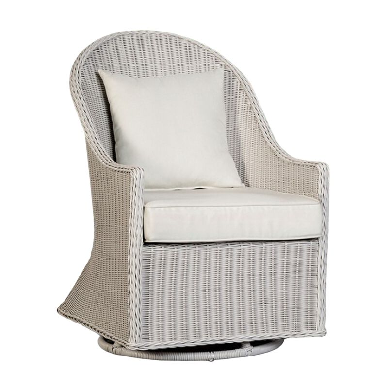 Tomo Outdoor Swivel Chair, Wingback Design, White Fabric, Wicker Rattan