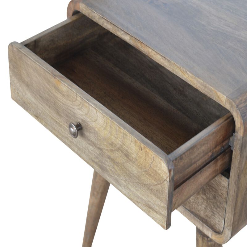 Curved Classic Grey Washed Solid Wood 2 Drawer   NightStand