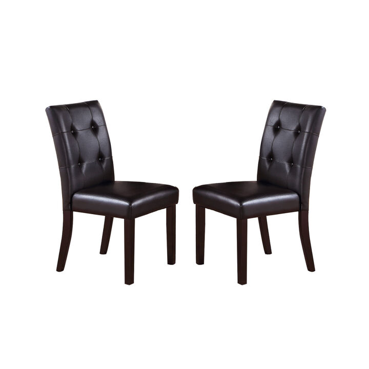Leroux Upholstered Dining Chairs With Button Tufted, Dark Brown(Set Of 2)