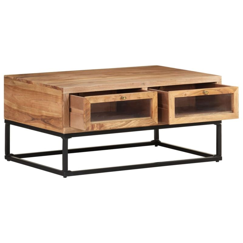 vidaXL Coffee Table with Drawers - Solid Acacia Wood, Industrial Design, Easy Assembly, Storage Solution, Home Decor, 35.4"x23.6"x15.7"