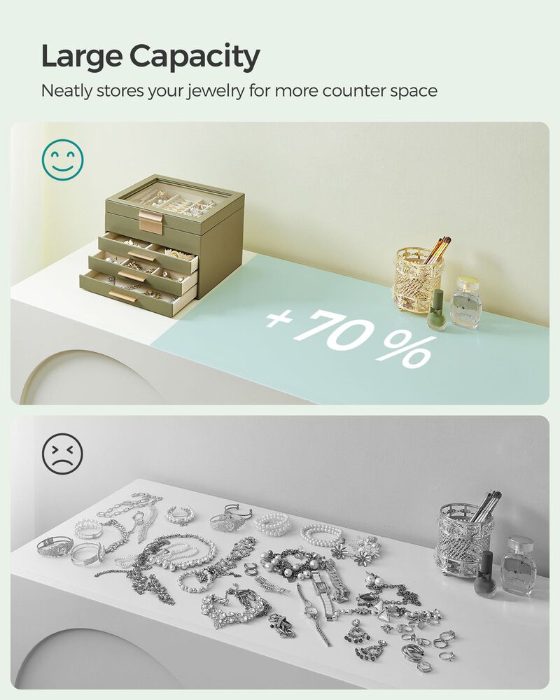 Elegant 4-Layer Jewelry Box with Glass Lid and 3 Drawers - Perfect Gift for Loved Ones