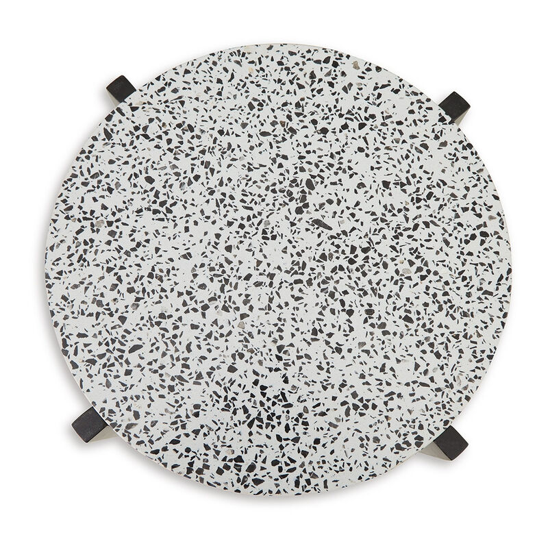 Accent Table, Round Terrazzo Tabletop, 25 Inch, Dark Brown Mango Wood - Benzara