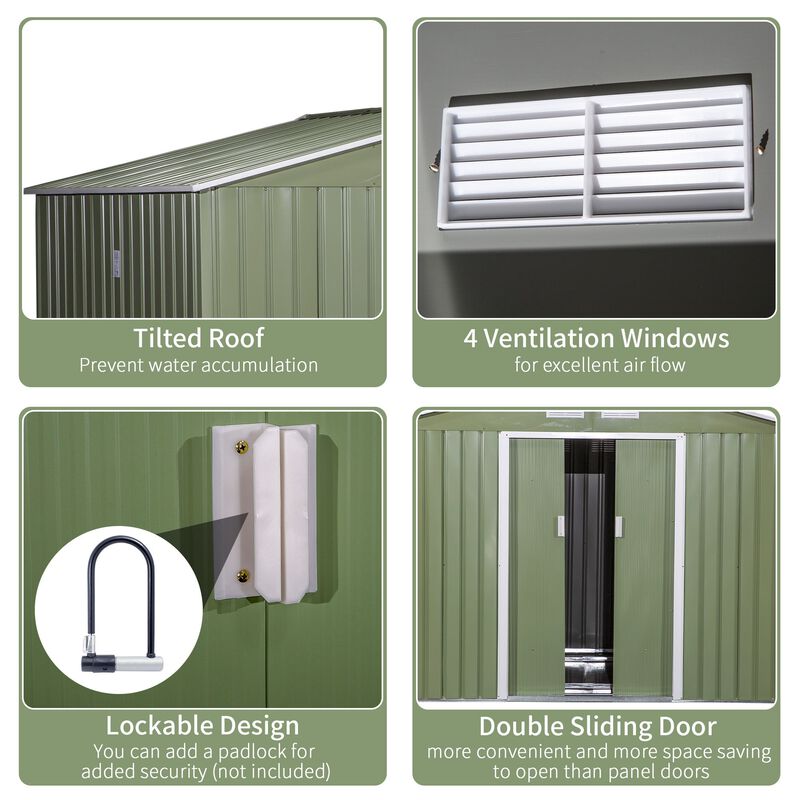 Green Garden Storage: 9x6 Metal Tool Shed with Sliding Doors