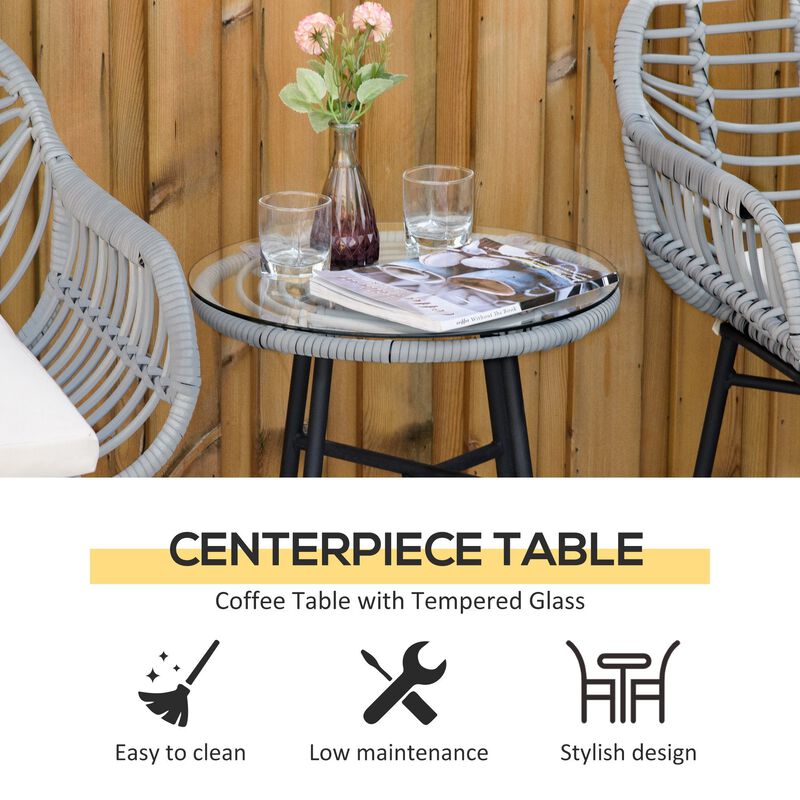 Cream White Bistro Set: 3-Piece PE Rattan Furniture with Cushions