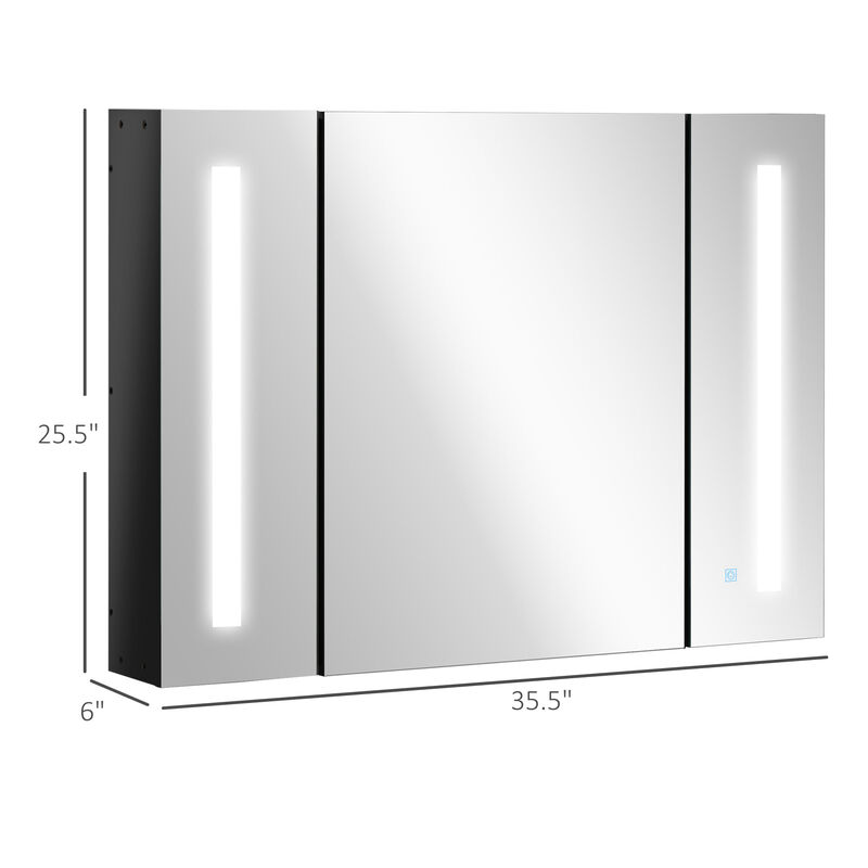 LED Medicine Cabinet Wall-Mounted Bathroom 3 Mirrored Door High Gloss Black