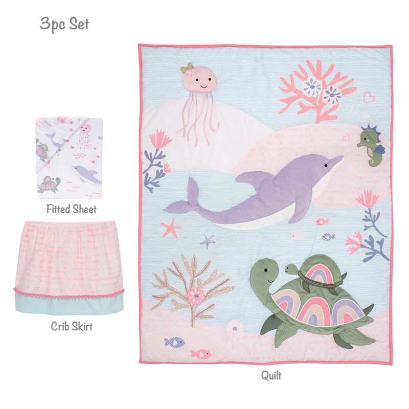 Lambs & Ivy Sea Dreams 3-Piece Dolphin/Turtle Nautical Baby Crib Bedding Set