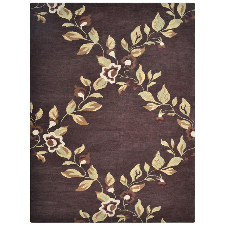 RUGSOTIC CARPETS HAND TUFTED WOOL ECO-FRIENDLY AREA RUGS  - 9'x12', Rectangle Shape, Brown, Floral Modern Design, High Pile Thick Handmade Anti Skid Area Rugs for Living Room, Bed Room (K00670)