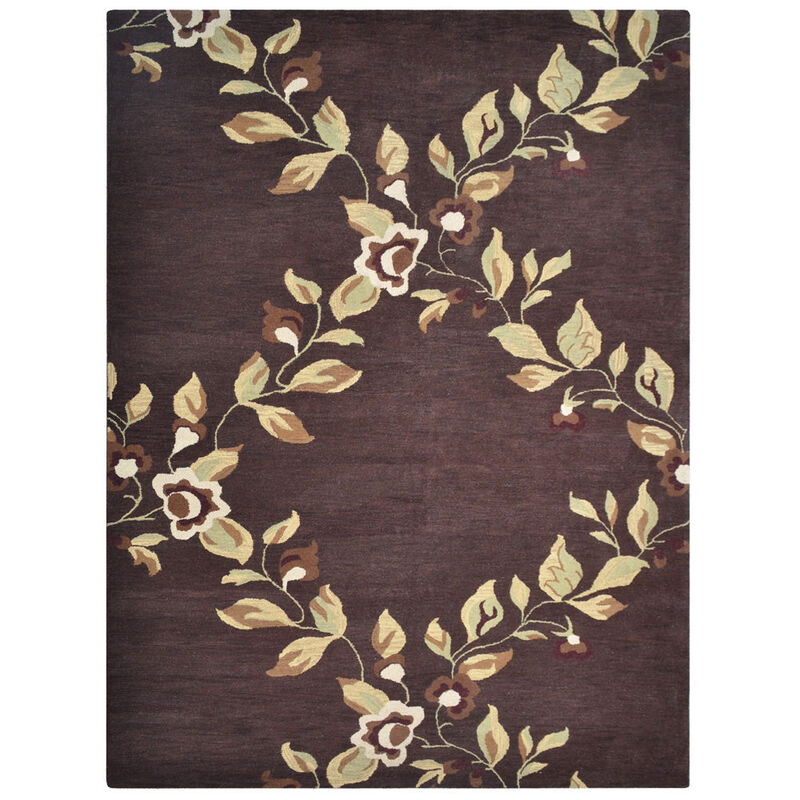 RUGSOTIC CARPETS HAND TUFTED WOOL ECO-FRIENDLY AREA RUGS  - 9'x12', Rectangle Shape, Brown, Floral Modern Design, High Pile Thick Handmade Anti Skid Area Rugs for Living Room, Bed Room (K00670)
