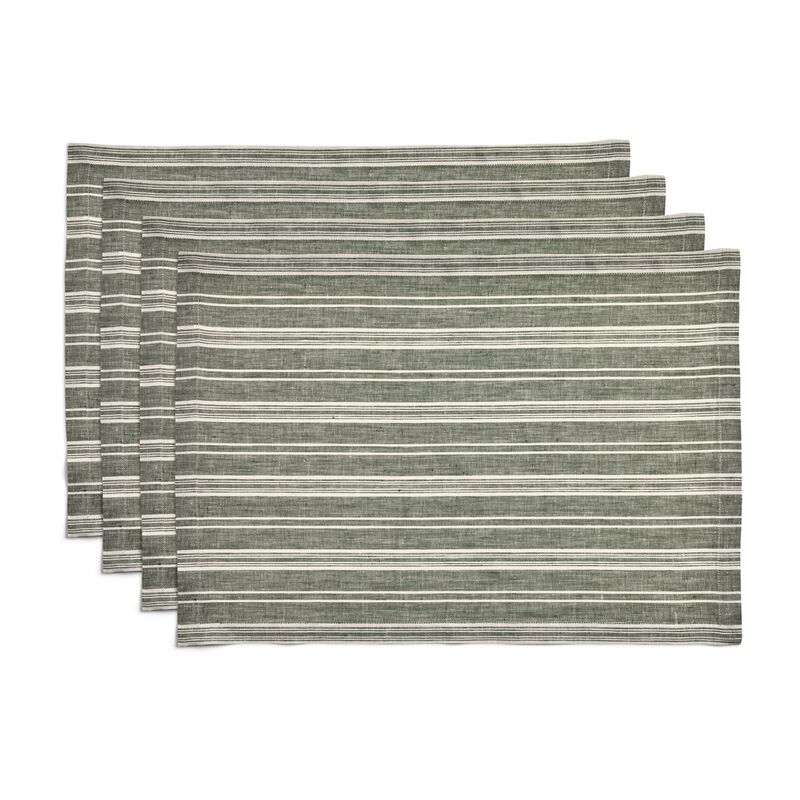 Solino Home 100% Pure Linen 14 x 19 Inch Placemats Set of 4 | Cabana Stripe