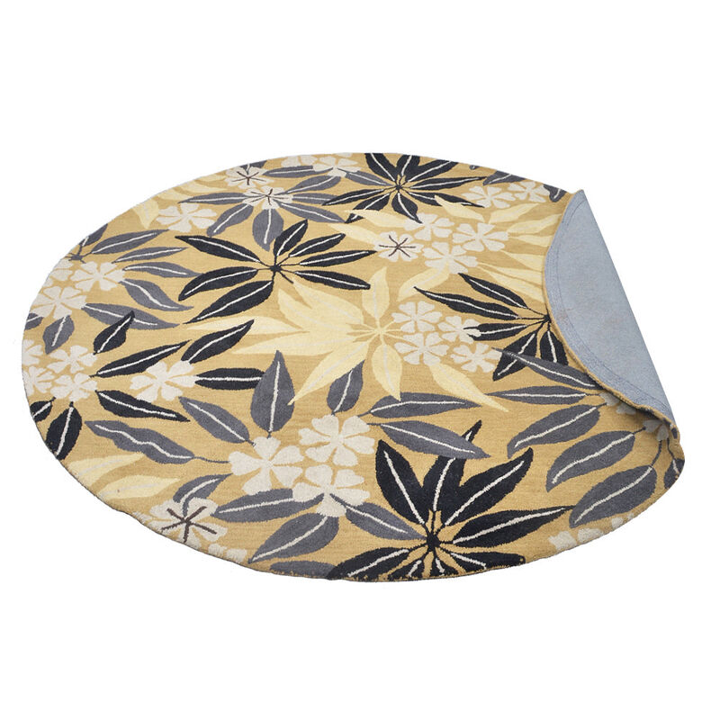 RUGSOTIC CARPETS HAND TUFTED WOOL ECO-FRIENDLY AREA RUGS  - 8'x8', Round Shape, Gold, Floral Modern Design, High Pile Thick Handmade Anti Skid Area Rugs for Living Room, Bed Room (K00651)