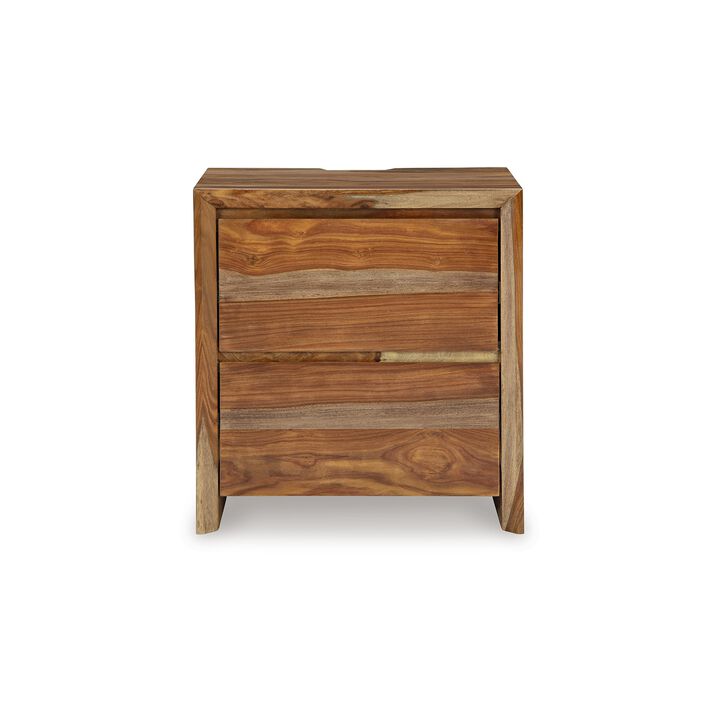 Donni Nightstand with 2 Drawer, Brown Sheesham Wood Finish, 24 Inch - Benzara