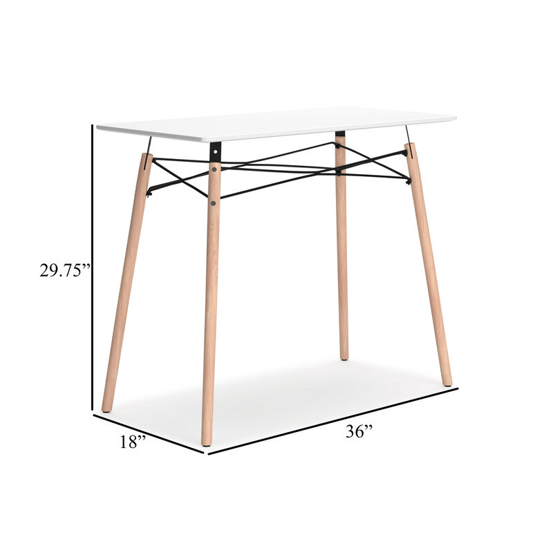 Laara Home Office Desk, White, Brown Wood, Metal Leg Braces, 36 Inch - Benzara