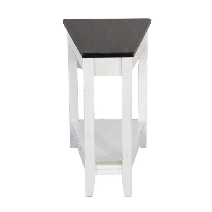 Orso Chairside Table, Shelf, 24 Inch Angled Brown Top, White Mahogany - Benzara