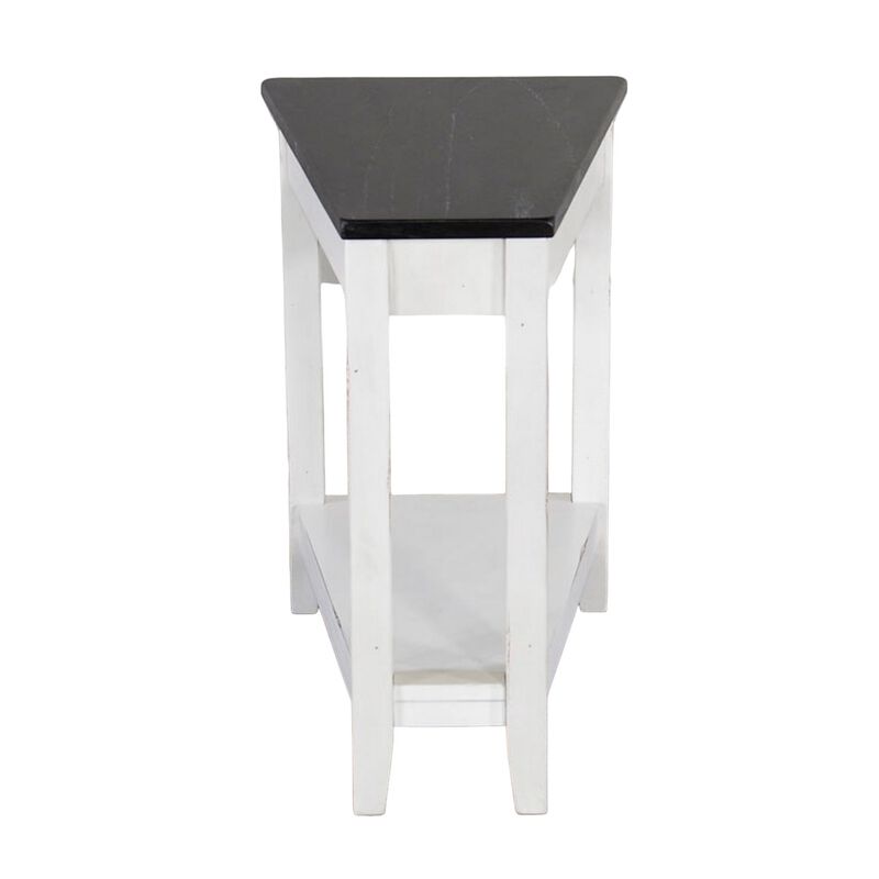 Orso Chairside Table, Shelf, 24 Inch Angled Brown Top, White Mahogany - Benzara