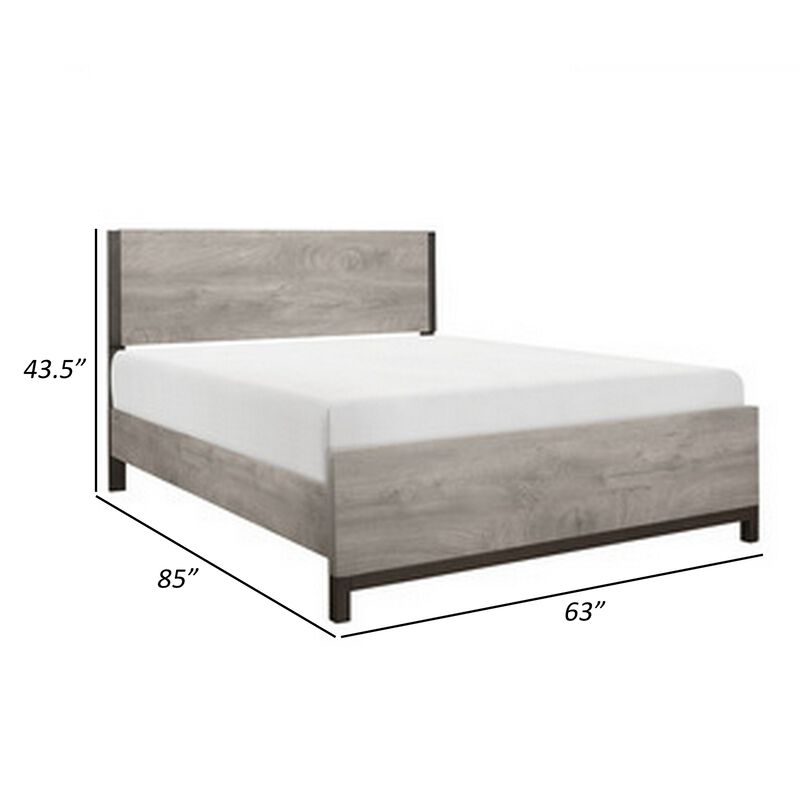 Deena Queen Bed, Painted Metal Finished Accents, Light Gray Wood Frame - Benzara