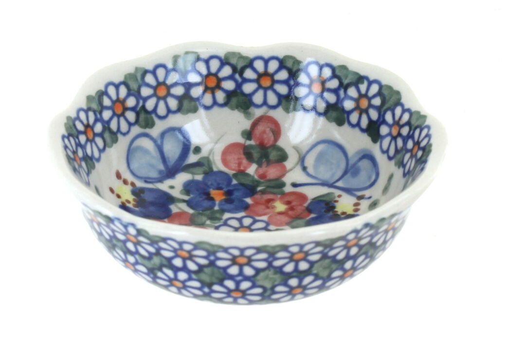 Blue Rose Polish Pottery Garden Butterfly Small Scallop Bowl