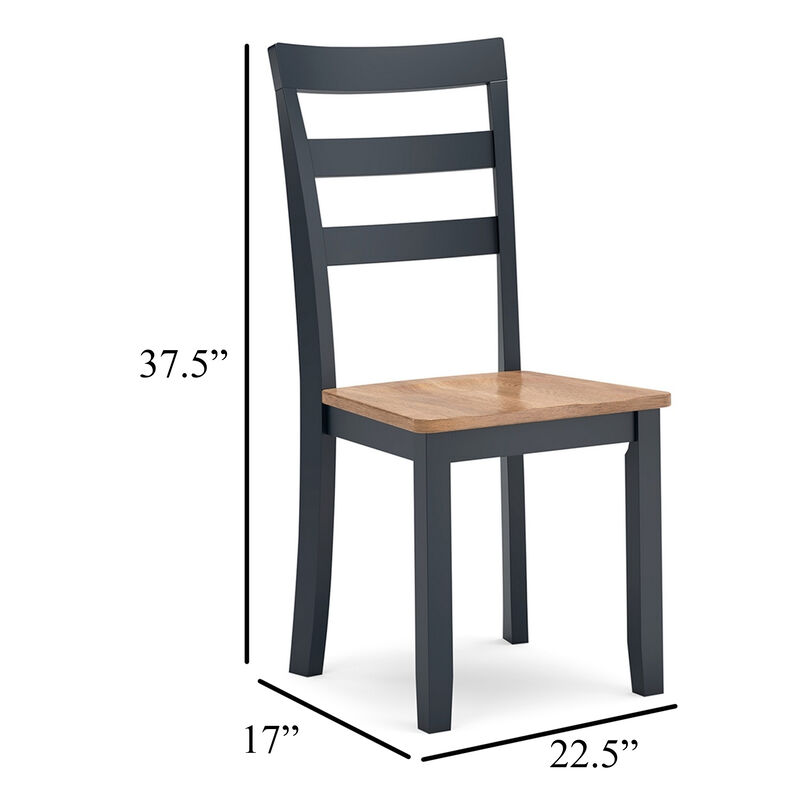 Gasy Dining Side Chair Set of 2, Dark Blue Solid Wood Brown Mango Seat - Benzara