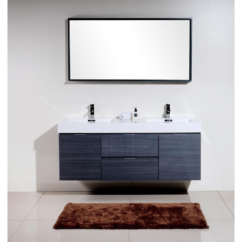 Kubebath Bliss 60 Double Sink Gray Oak Wall Mount Modern Bathroom Vanity