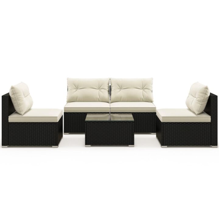 Hivvago 5 Pieces Outdoor Patio Furniture Set with Cushions and Coffee Table