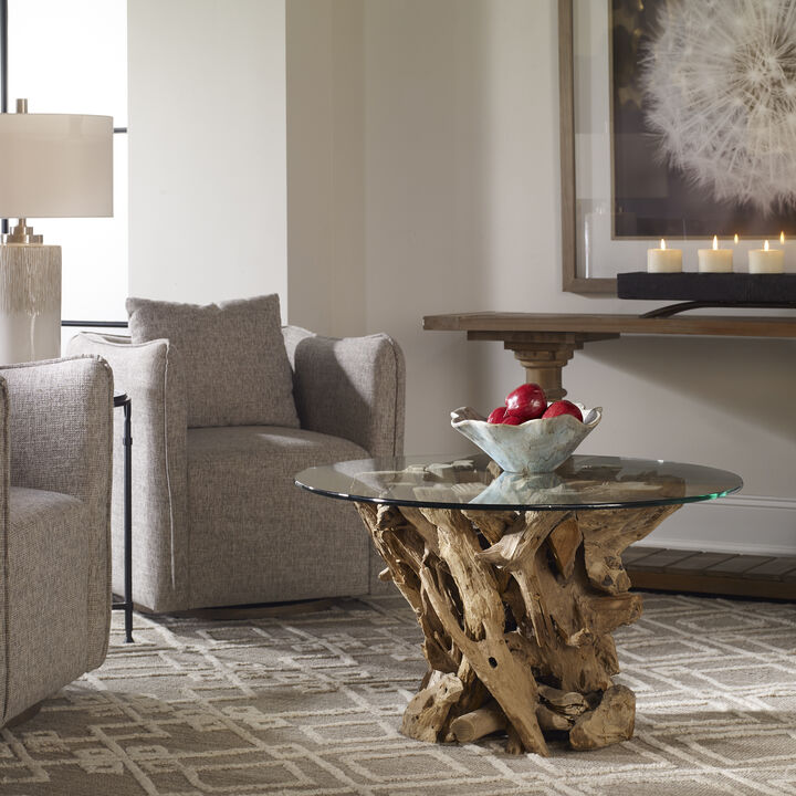 Driftwood Glass Top Cocktail Table
