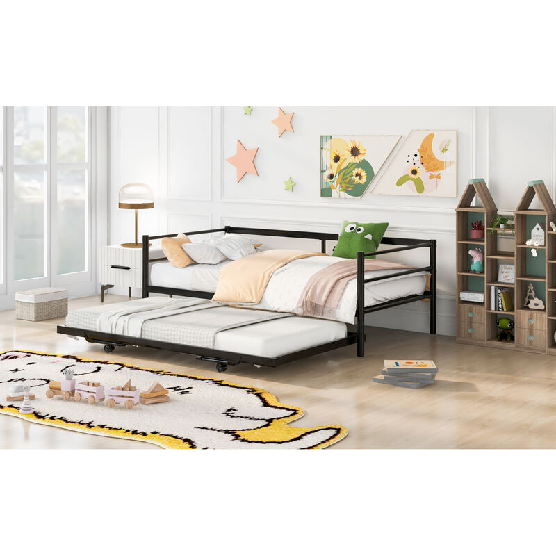 Streamdale Twin Size Metal Daybed With Adjustable Trundle, Pop Up Trundle