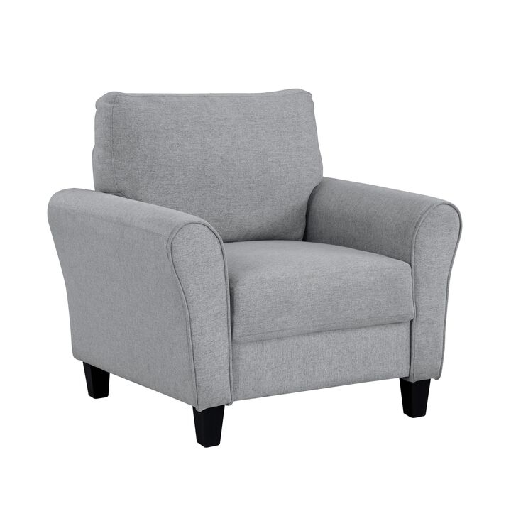 Modern 1 Piece Chair Dark Textured Fabric Upholstered Rounded Arms Attached Cushion