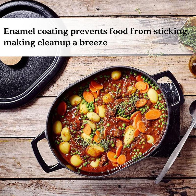 Alva Nori Enameled Cast Iron Dutch Oven with Lid 6 Qt. Scratch Resistant Nonstick Stove-to-Table Oval Enamel Coated Pot, Non Toxic, Compatible with All Stovetops, Oven Safe & Induction Safe