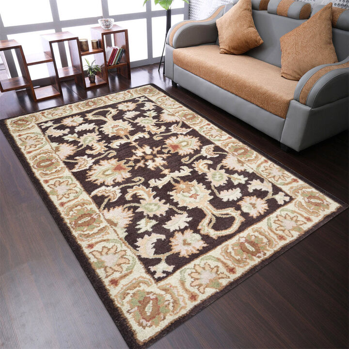 RUGSOTIC CARPETS HAND TUFTED WOOL ECO-FRIENDLY AREA RUGS  - 5'x8', Rectangle Shape, Brown & Beige, Classic Oriental Traditional  Design, High Pile Thick Handmade Anti Skid Area Rugs (K00663)