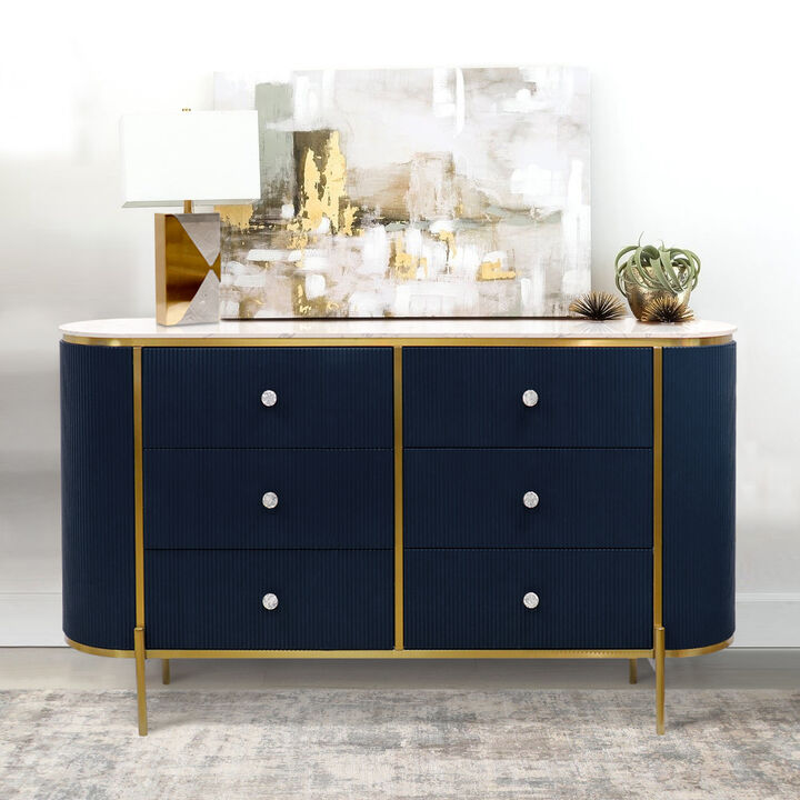 Pasargad Home White Marble Top Theodore Sideboard, Navy