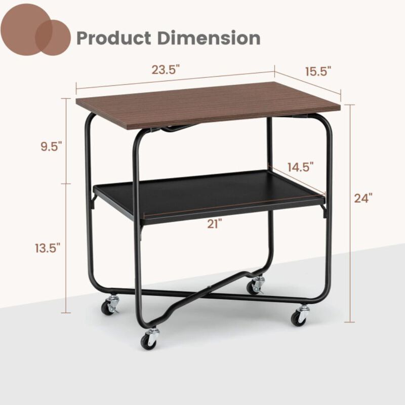 Hivvago 2-Tier End Table with Metal Storage Shelf and Foldable Frame
