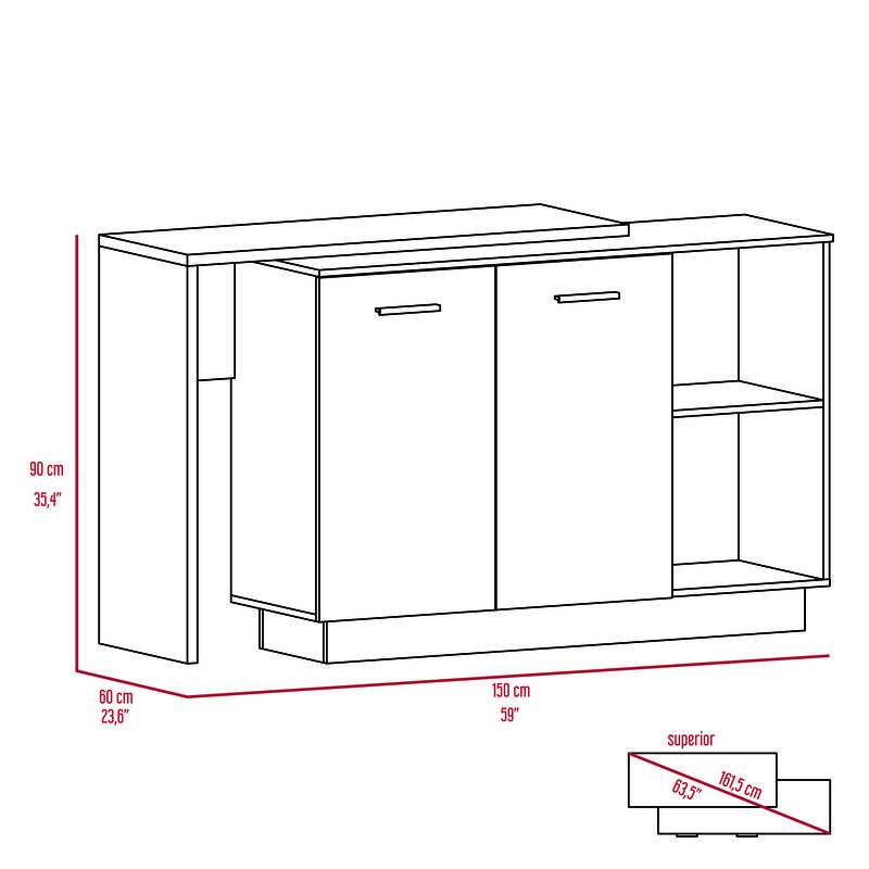 Streamdale Chesterfield 2-Shelf 1-Drawer 3-Division Kitchen Island White
