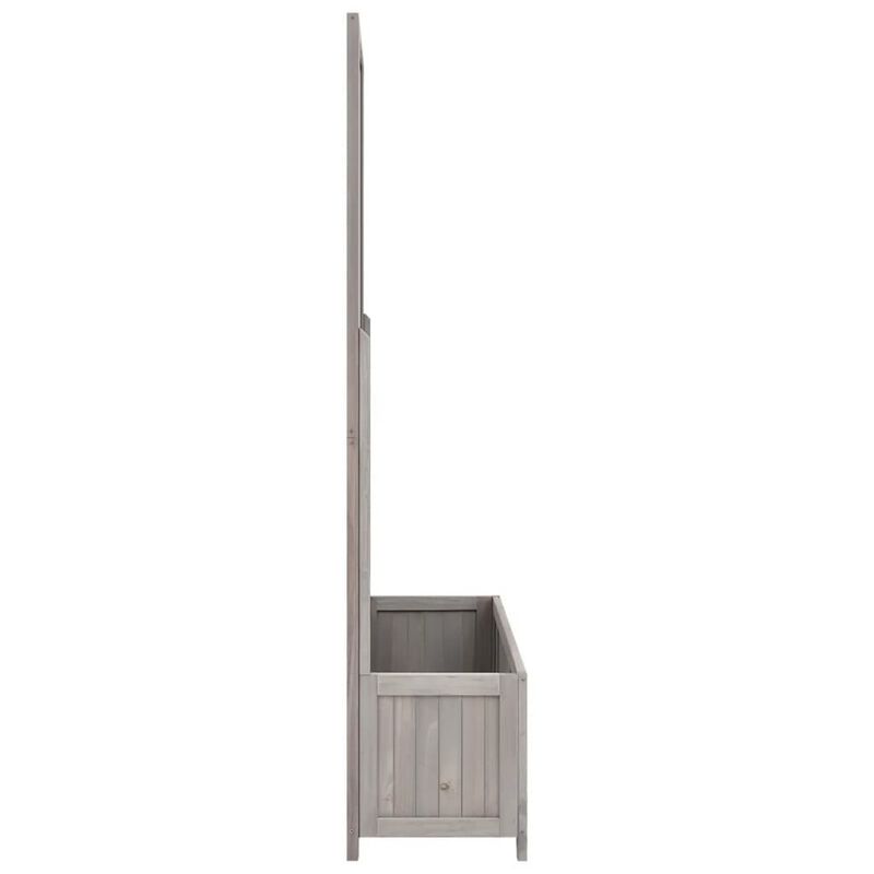 Simi Outdoor Garden Planter, Built In Trellis, 53 Inch Gray Solid Wood - Benzara