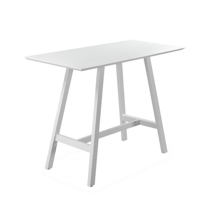 Keli 43 Inch Bar Table, Classic White Aluminum Frame, Rectanglular Top-Benzara