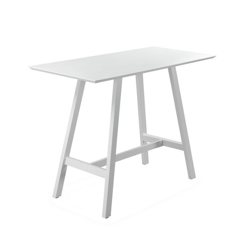Keli 43 Inch Bar Table, Classic White Aluminum Frame, Rectanglular Top-Benzara