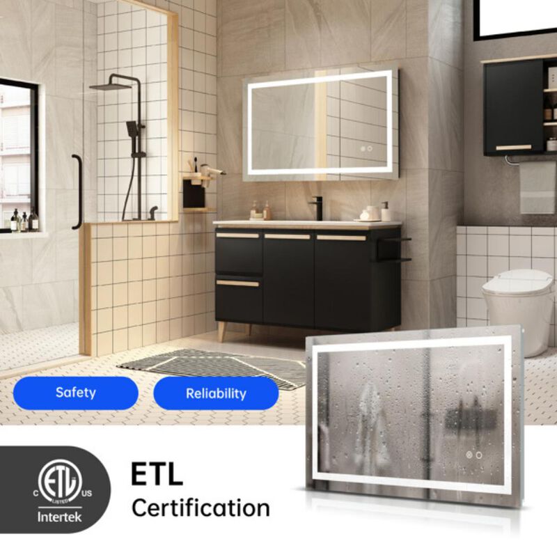 LED Bathroom Mirror Touch Button Control with Dimmable & Anti-Fog Features