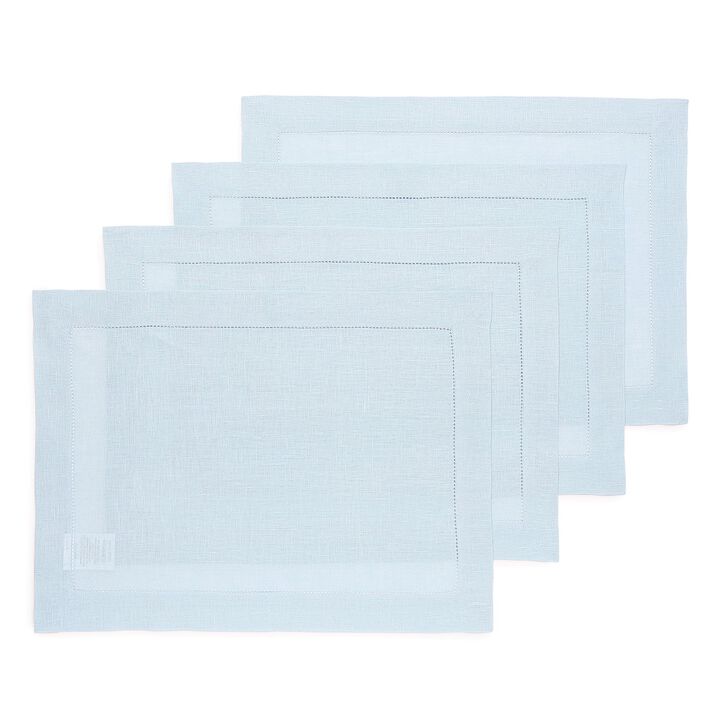 Solino Home 100% Pure Linen Placemats Set of 4 - 14 x 19 Inch | Classic Hemstitch