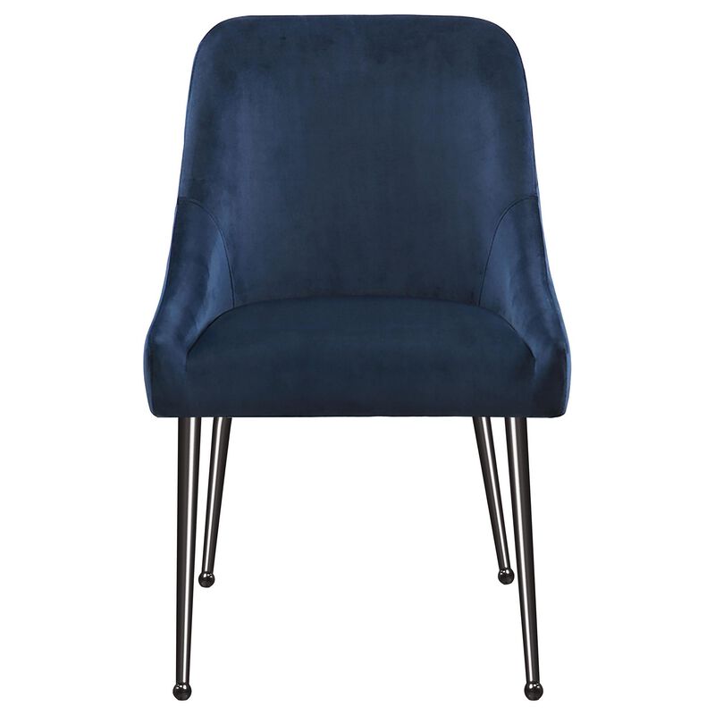 Maya Dining Side Chair Set of 2, Slope Arms, Black Metal, Blue Velvet - Benzara